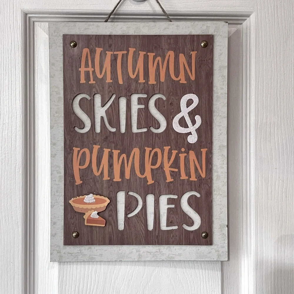 🆕 Autumn Skies & Pumpkin Pies Farmhouse Wood Sign Seasonal Harvest Holiday Decor